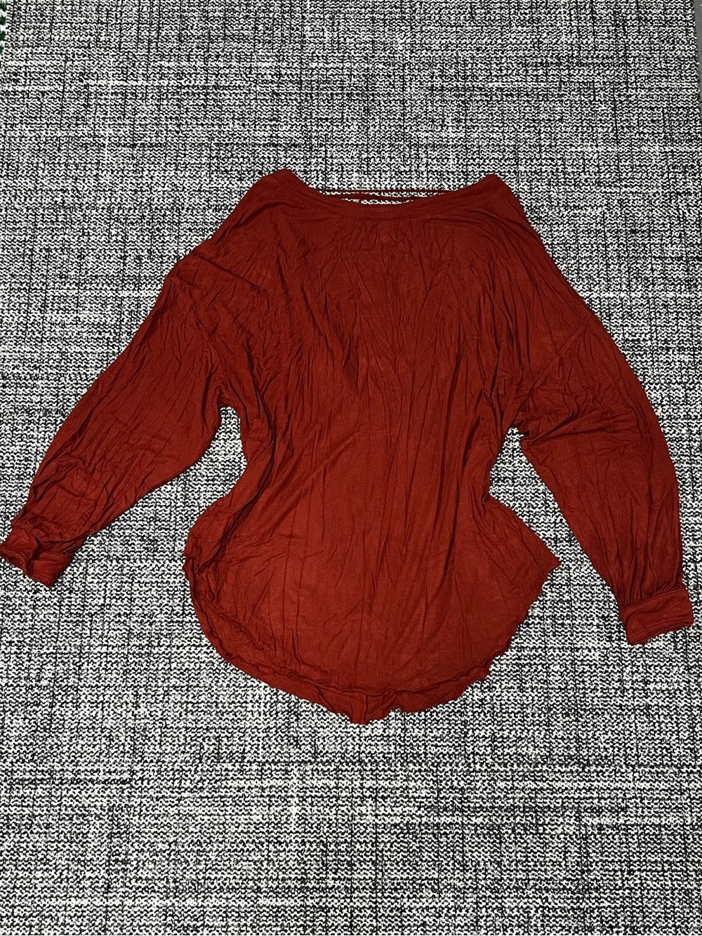 Free People Burnt Orange Long Sleeve Boatneck Top